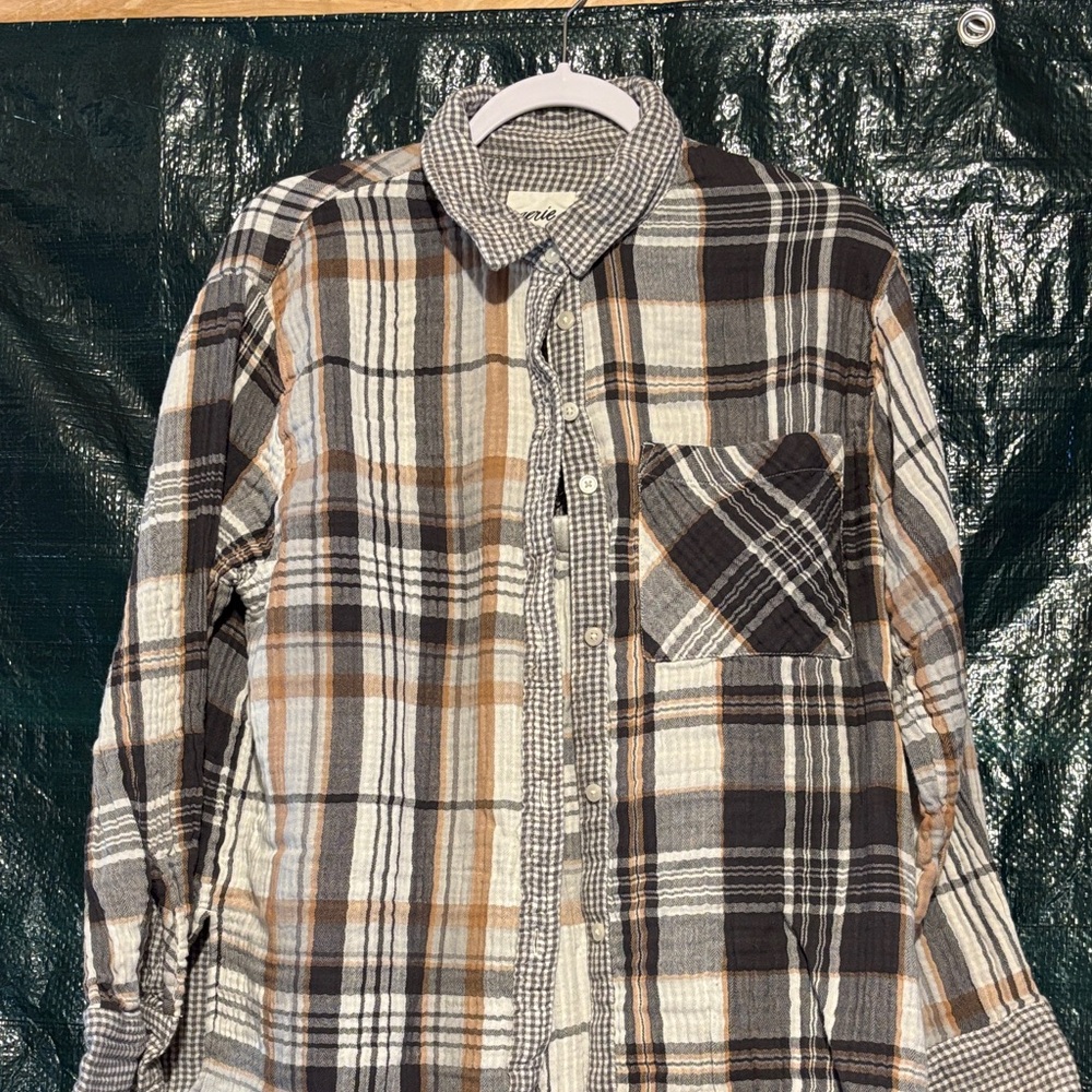 Aerie Checkered Button-Down Pajamas Black, Brown, White Womens:Medium